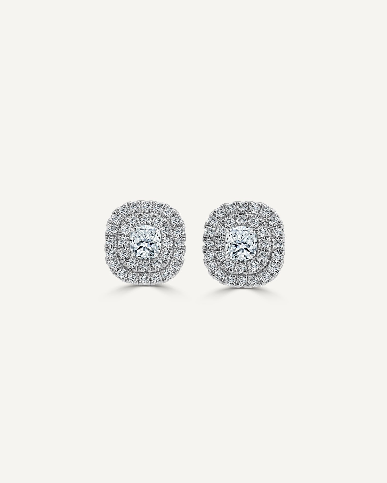 Cushion Diamond Drop Double Halo Earrings