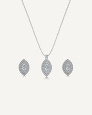 Marquise Diamond Drop Double Halo Pendant Set