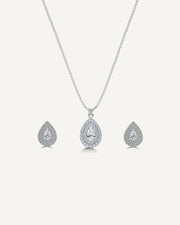 Pear Diamond Drop Double Halo Pendant Set