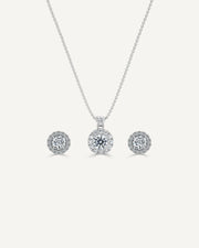 Round Diamond Drop Single Halo Pendant Set